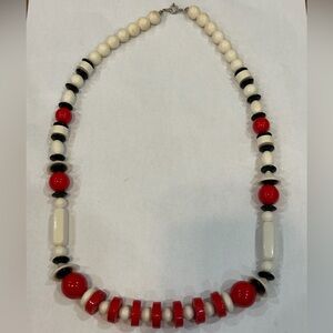 Vintage Red, Black, and White Beaded Necklace